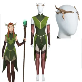 The Legend of Vox Machina Keyleth Cosplay Costume Green Suit With Horn Crown