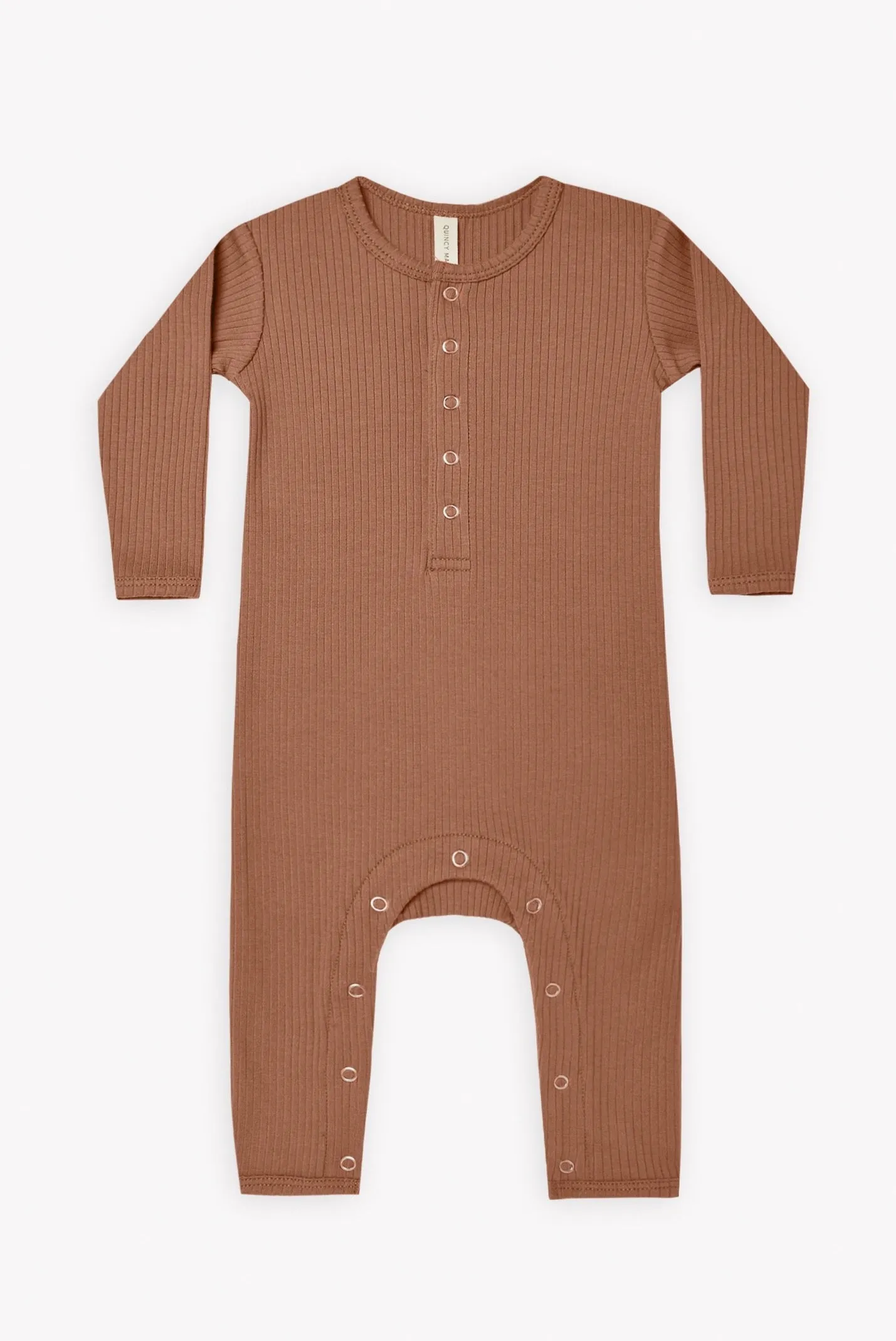 The Ribbed Baby Jumpsuit by Quincy Mae - Clay