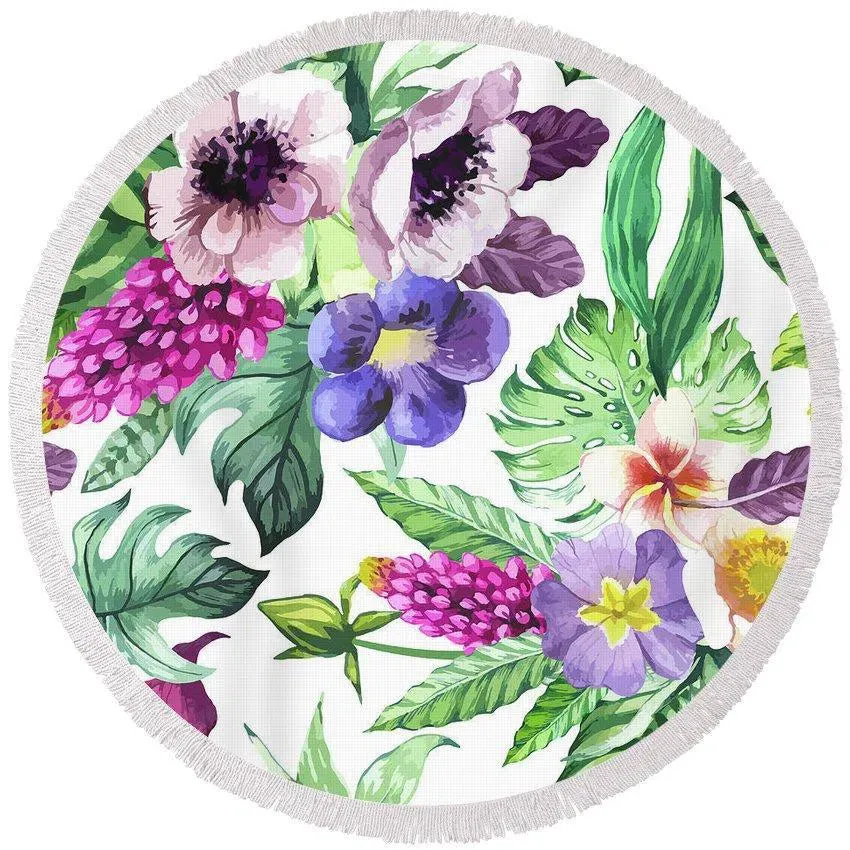 Tropical Blossom Round Beach Towel