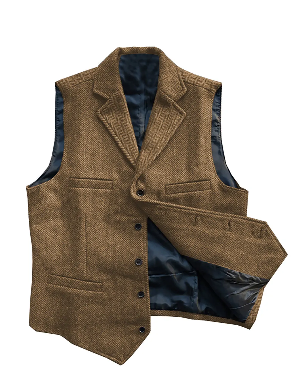 Vintage Classic Slim Tweed Herringbone Notched Lapel Waistcoat