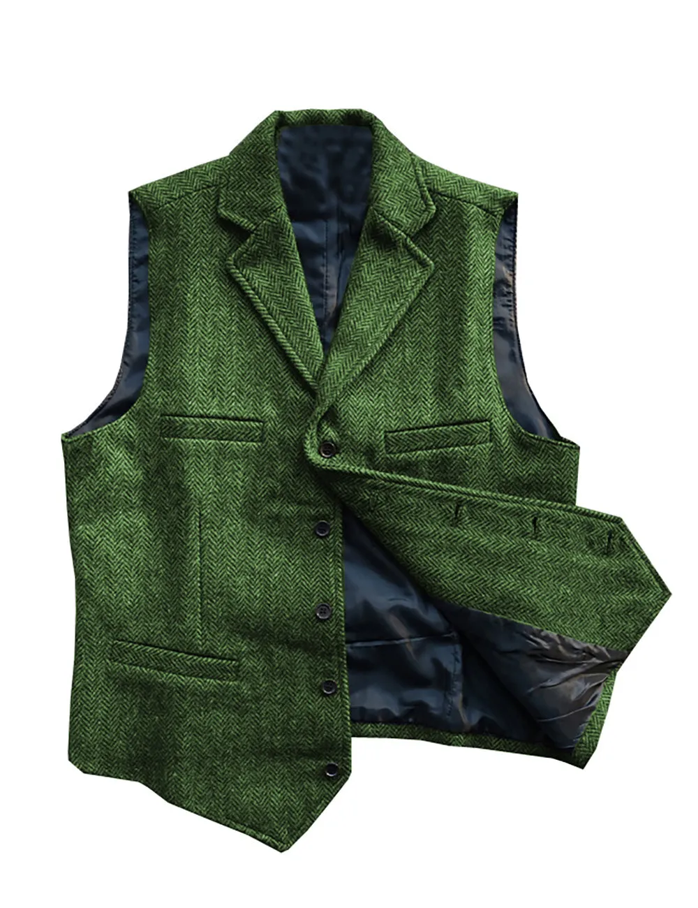 Vintage Classic Slim Tweed Herringbone Notched Lapel Waistcoat