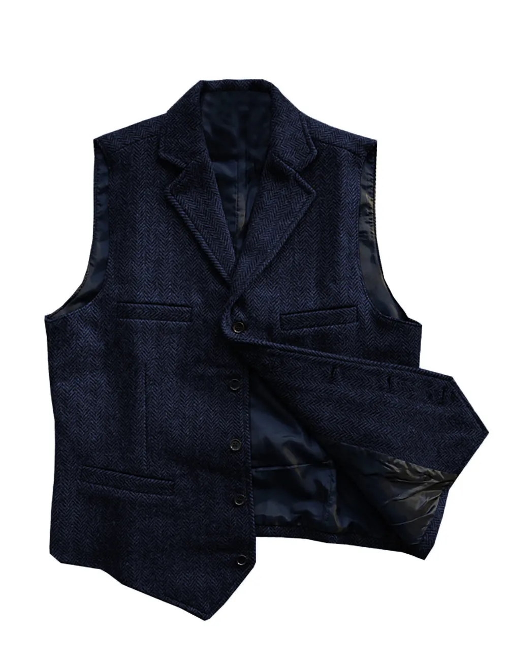 Vintage Classic Slim Tweed Herringbone Notched Lapel Waistcoat