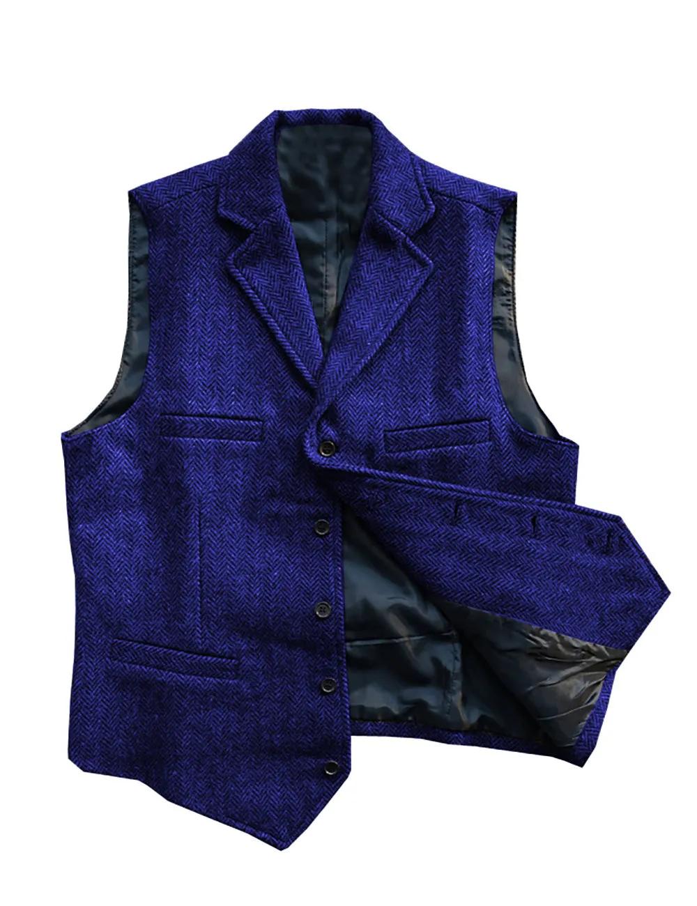 Vintage Classic Slim Tweed Herringbone Notched Lapel Waistcoat