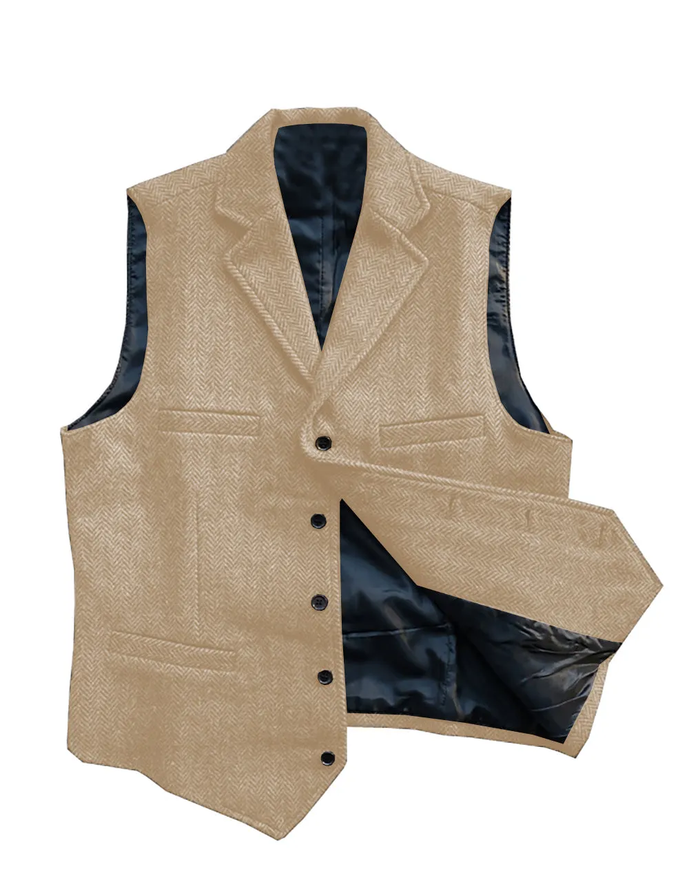 Vintage Classic Slim Tweed Herringbone Notched Lapel Waistcoat