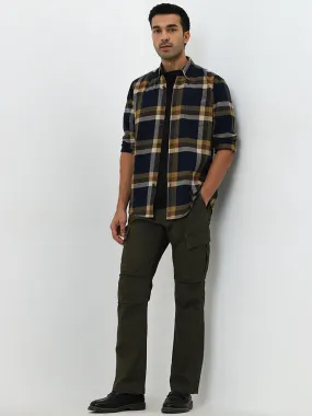 WES Casuals Olive Mid-Rise Relaxed-Fit Cotton Blend Chinos