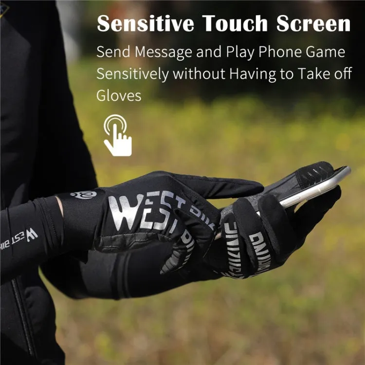 WEST BIKING YP0211214 Long Finger Shock Absorption Non-Slip Touch Screen Gloves Cycling Sports Gloves, Size: XL(Black)