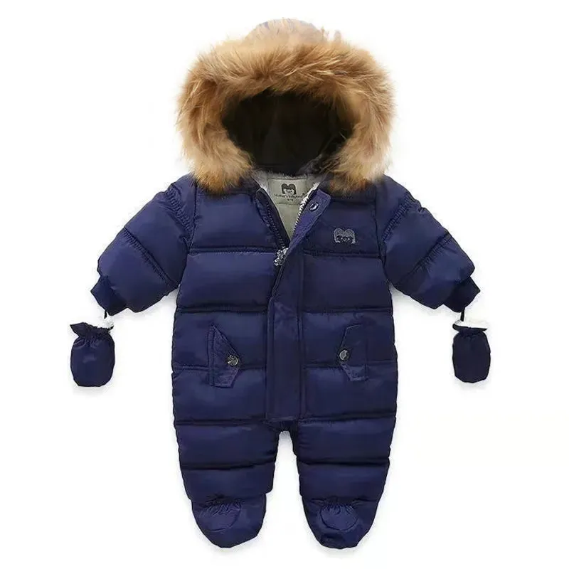 Winter Baby Jumpsuit Thick Warm Infant Hooded Inside Fleece Rompers Newborn Boy Girl Overalls Outerwear Kids Snowsuit