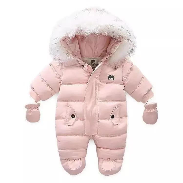 Winter Baby Jumpsuit Thick Warm Infant Hooded Inside Fleece Rompers Newborn Boy Girl Overalls Outerwear Kids Snowsuit