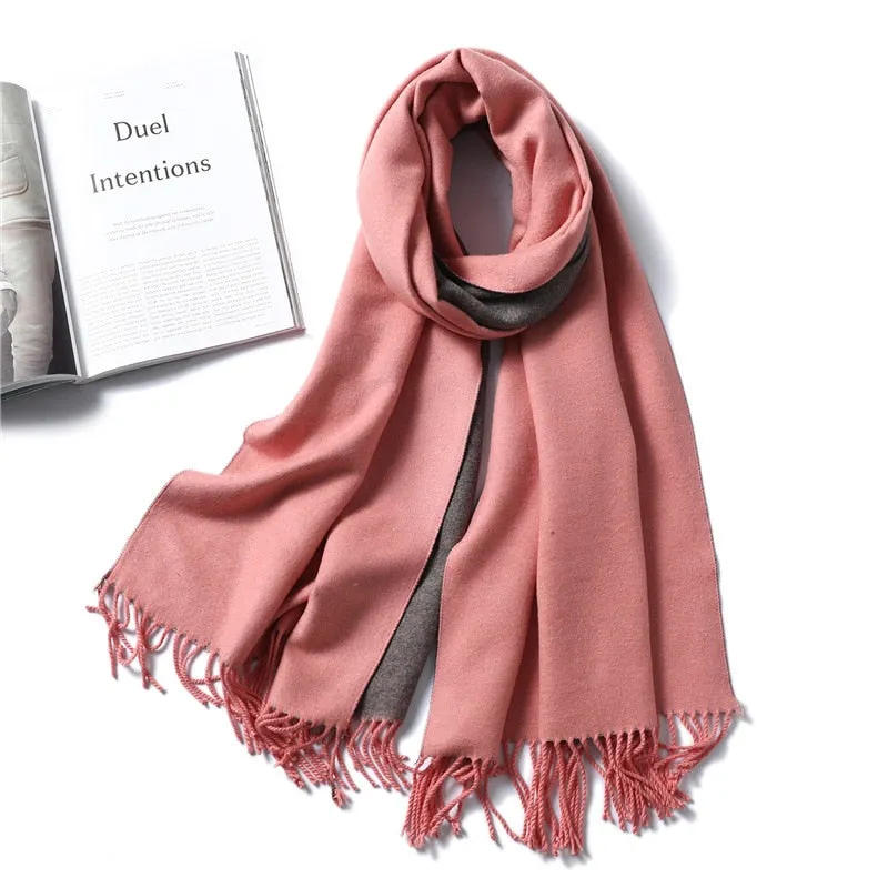 Winter Cashmere Scarf Women Thick Warm Shawls Wraps Lady Solid Scarves Fashion Tassels Pashmina Blanket Quality Foulard 2022 New