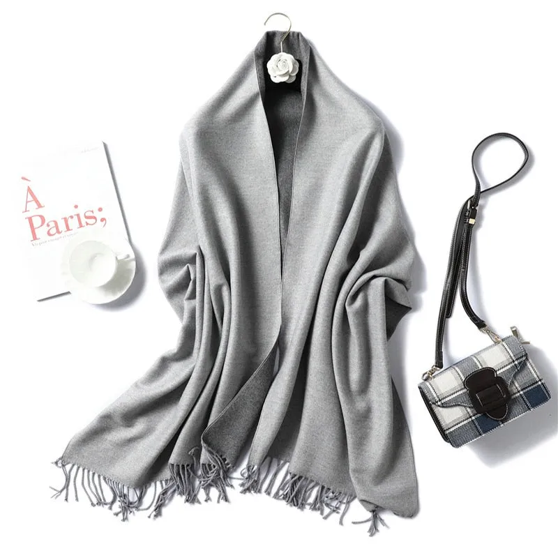 Winter Cashmere Scarf Women Thick Warm Shawls Wraps Lady Solid Scarves Fashion Tassels Pashmina Blanket Quality Foulard 2022 New