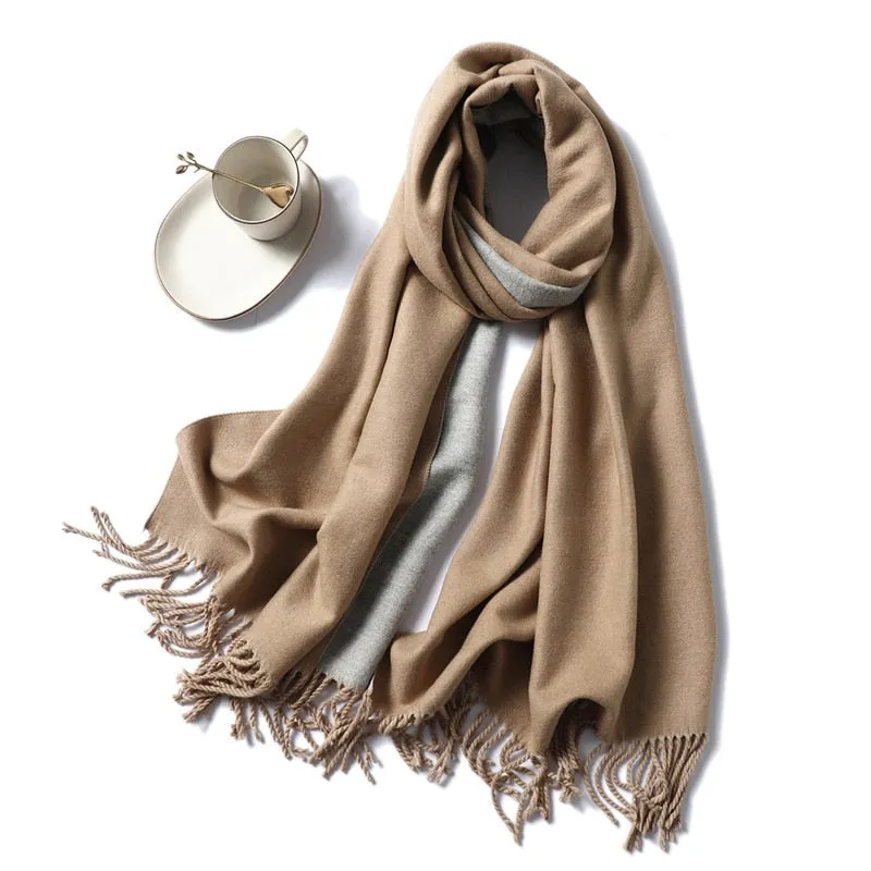 Winter Cashmere Scarf Women Thick Warm Shawls Wraps Lady Solid Scarves Fashion Tassels Pashmina Blanket Quality Foulard 2022 New