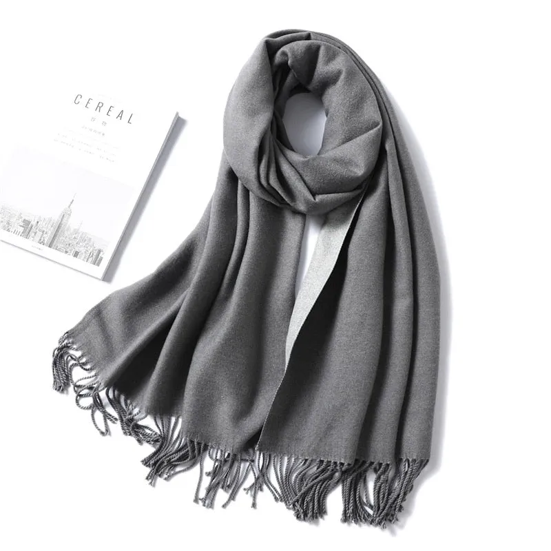 Winter Cashmere Scarf Women Thick Warm Shawls Wraps Lady Solid Scarves Fashion Tassels Pashmina Blanket Quality Foulard 2022 New