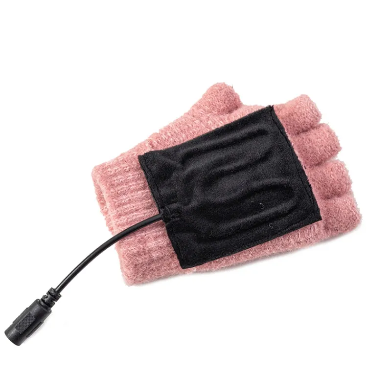 Winter Office USB Heating Warm Half Finger with Cover Gloves Heated Pad, Size: Free Size(Black)