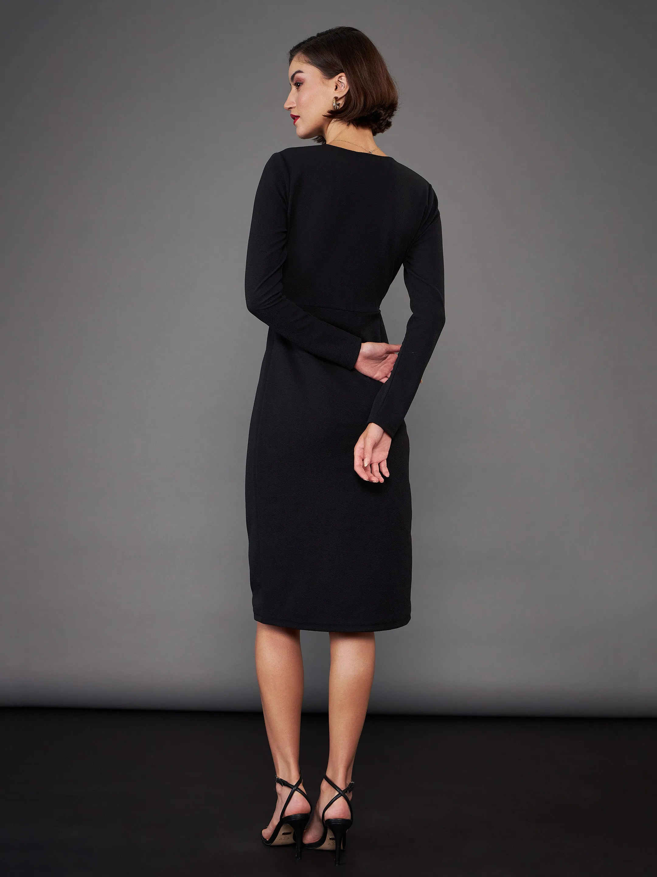 Women Black Blazer Midi Dress