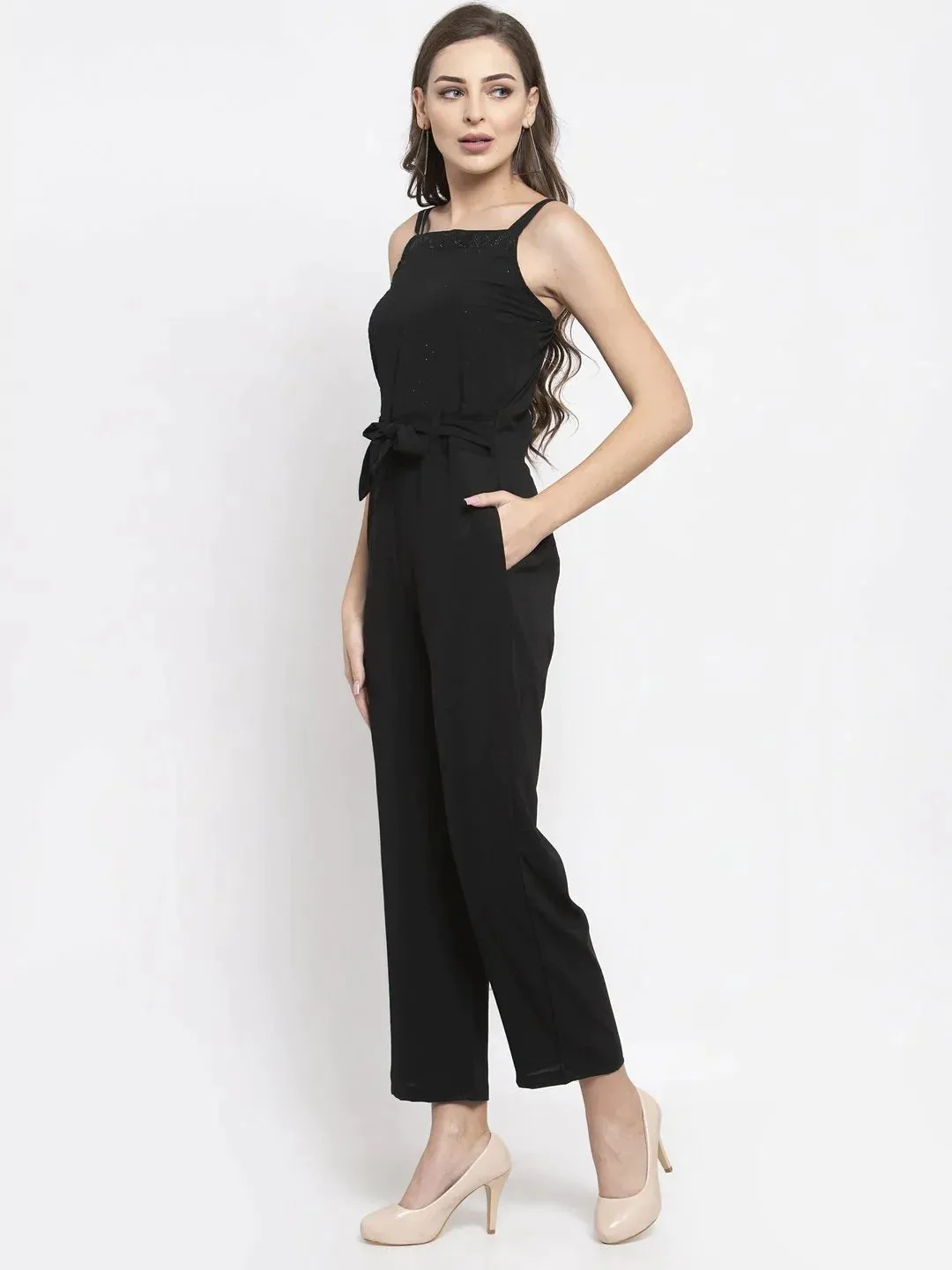 Women Black Solid Embellished Jumpsuit