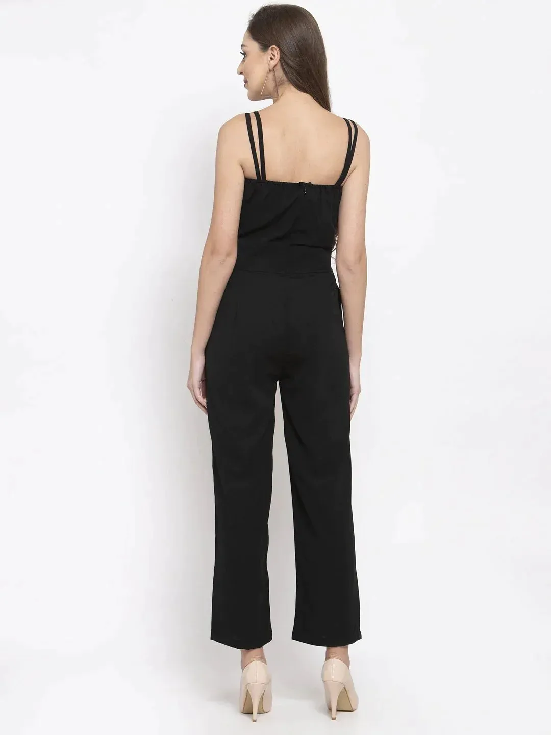 Women Black Solid Embellished Jumpsuit