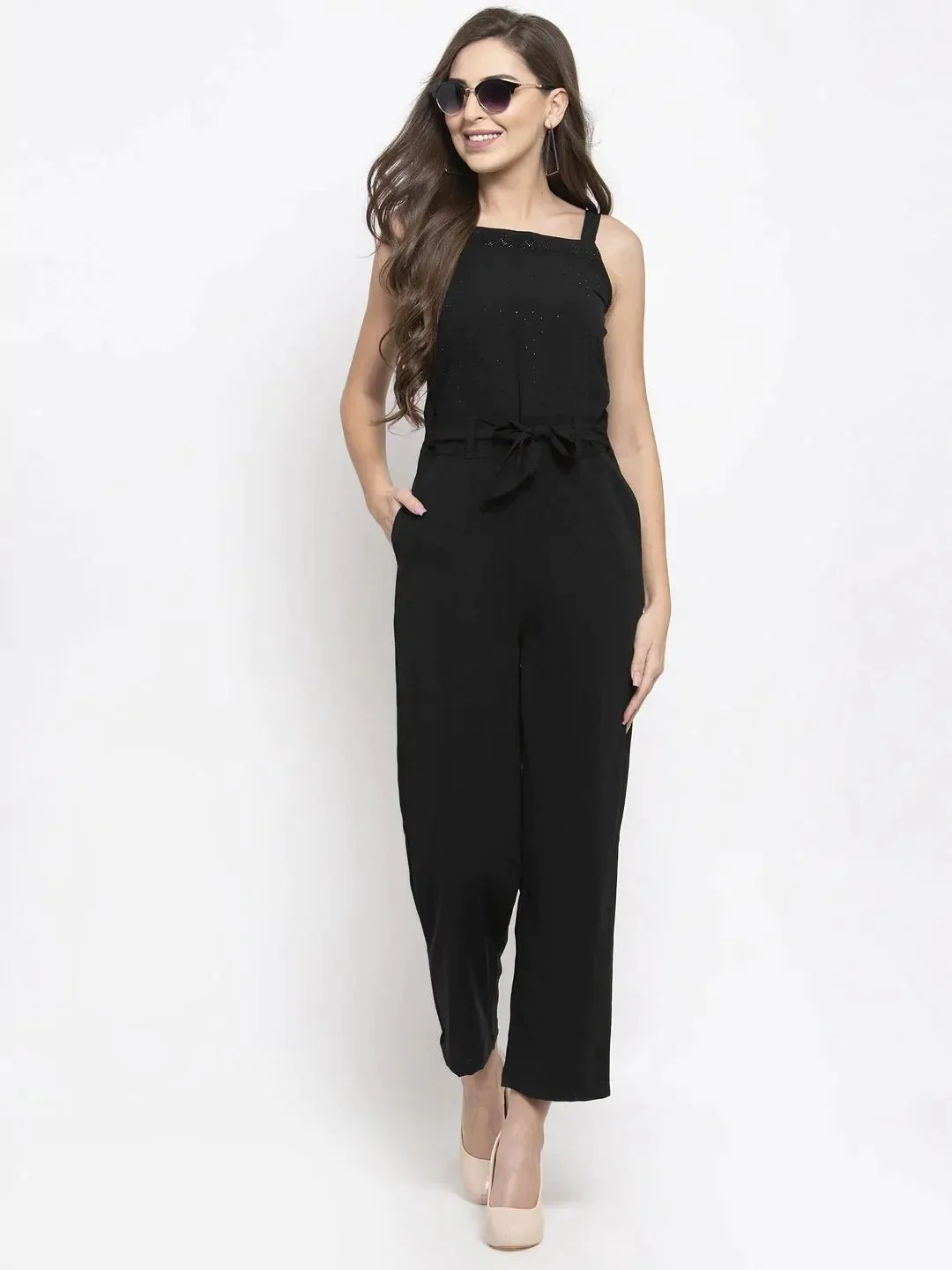 Women Black Solid Embellished Jumpsuit