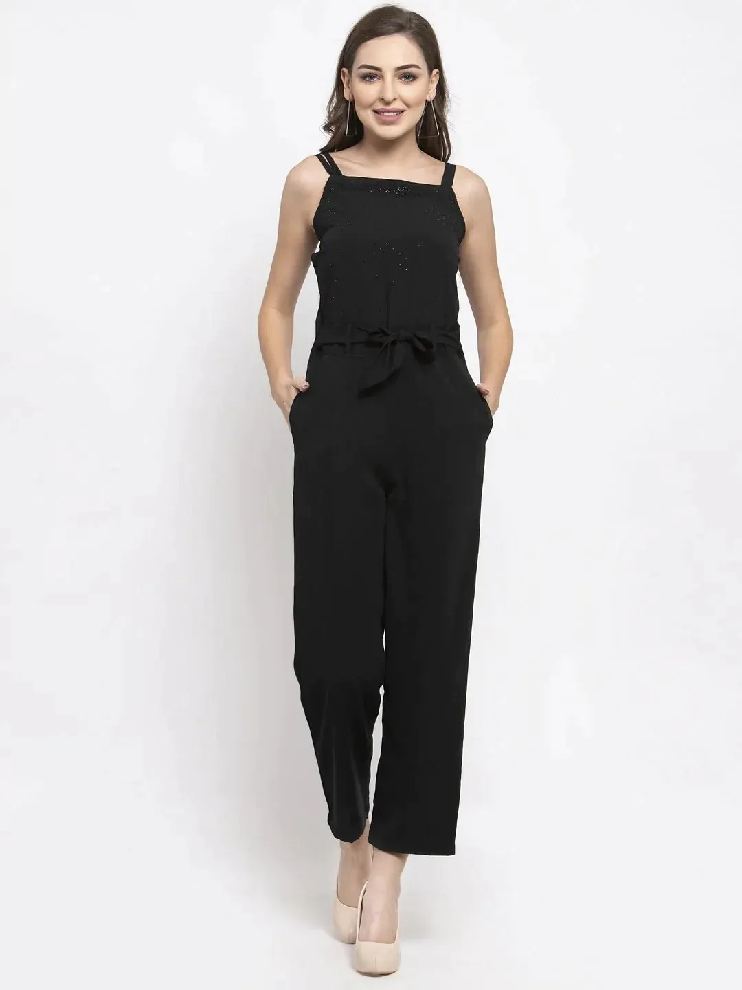 Women Black Solid Embellished Jumpsuit