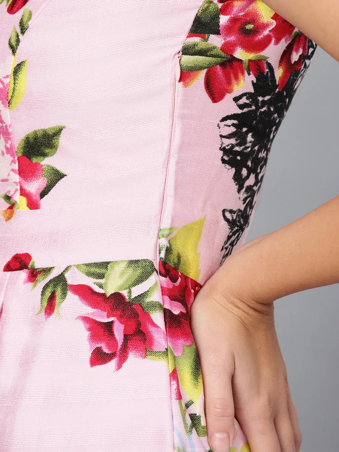 Women Pink Floral Silk Skater Dress