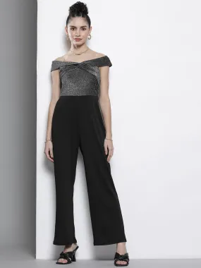 Women Silver Lurex Off Shoulder Jumpsuit