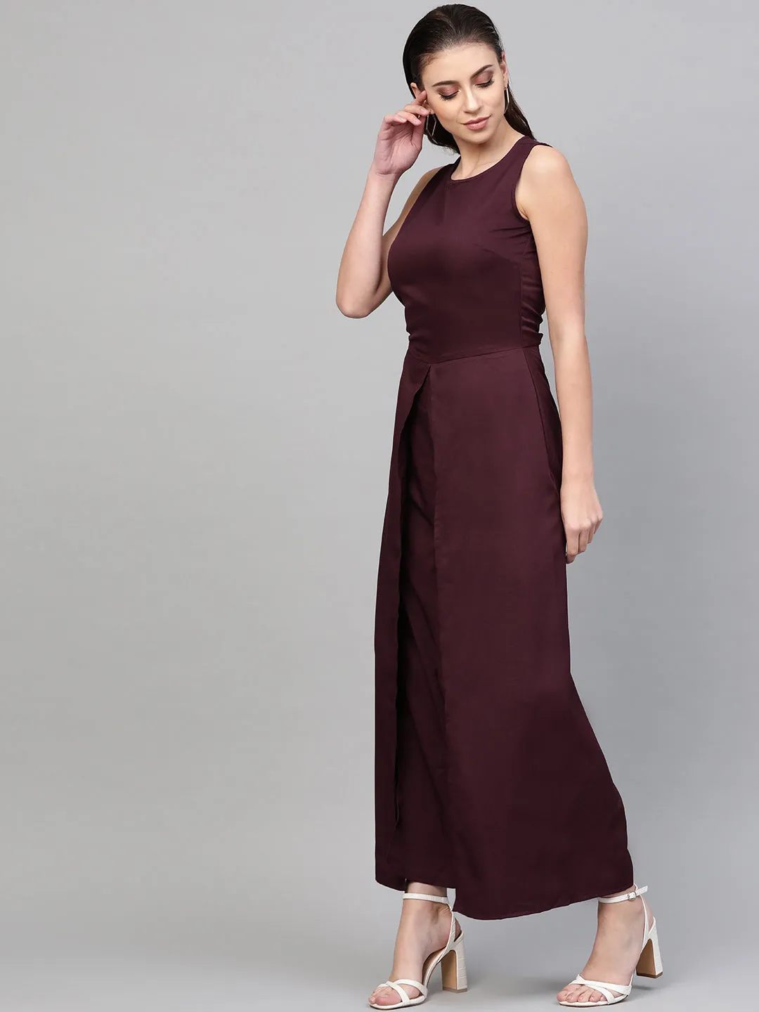 Women Wine Wrap Leg Jumpsuit