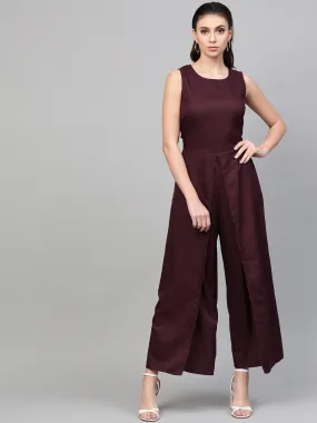 Women Wine Wrap Leg Jumpsuit