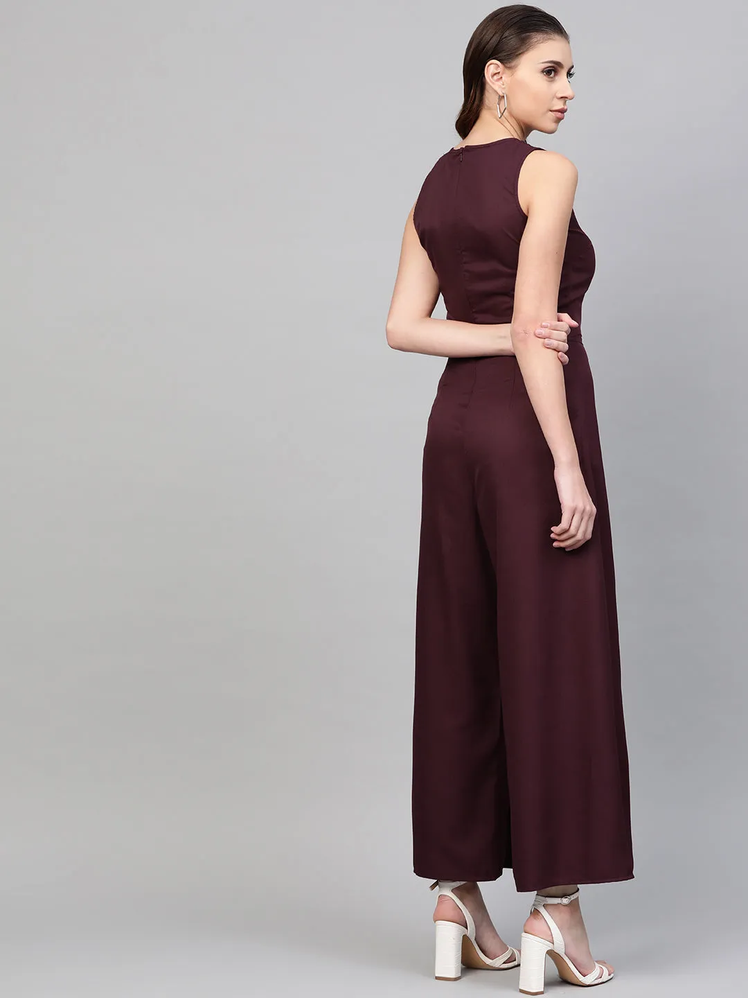 Women Wine Wrap Leg Jumpsuit