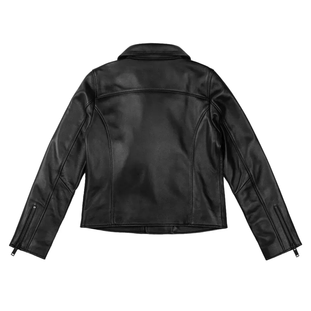 Womens Black Lambskin Leather Moto Jacket