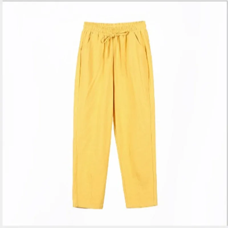 Women's Casual Cotton And Linen Elastic Waist Straight Pants