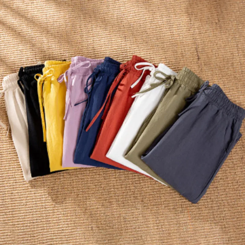 Women's Casual Cotton And Linen Elastic Waist Straight Pants