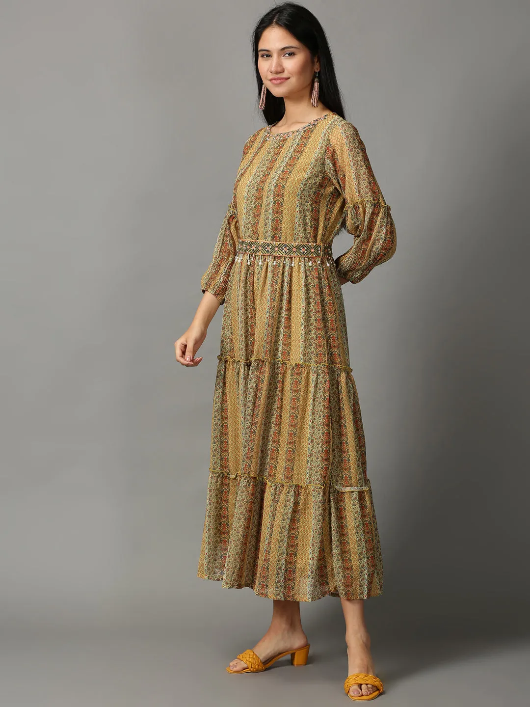 Women's Olive Printed Fit and Flare Kurta