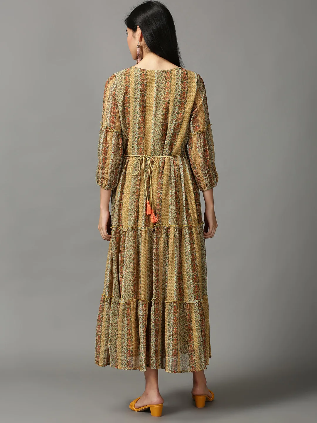 Women's Olive Printed Fit and Flare Kurta