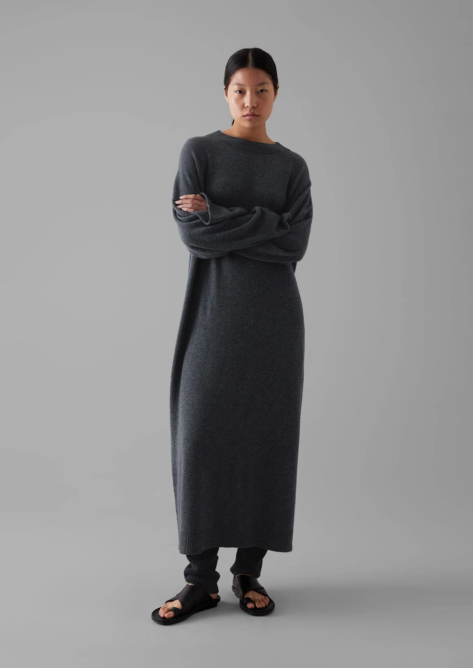 Wool Cashmere Jumper Dress | Charcoal Melange