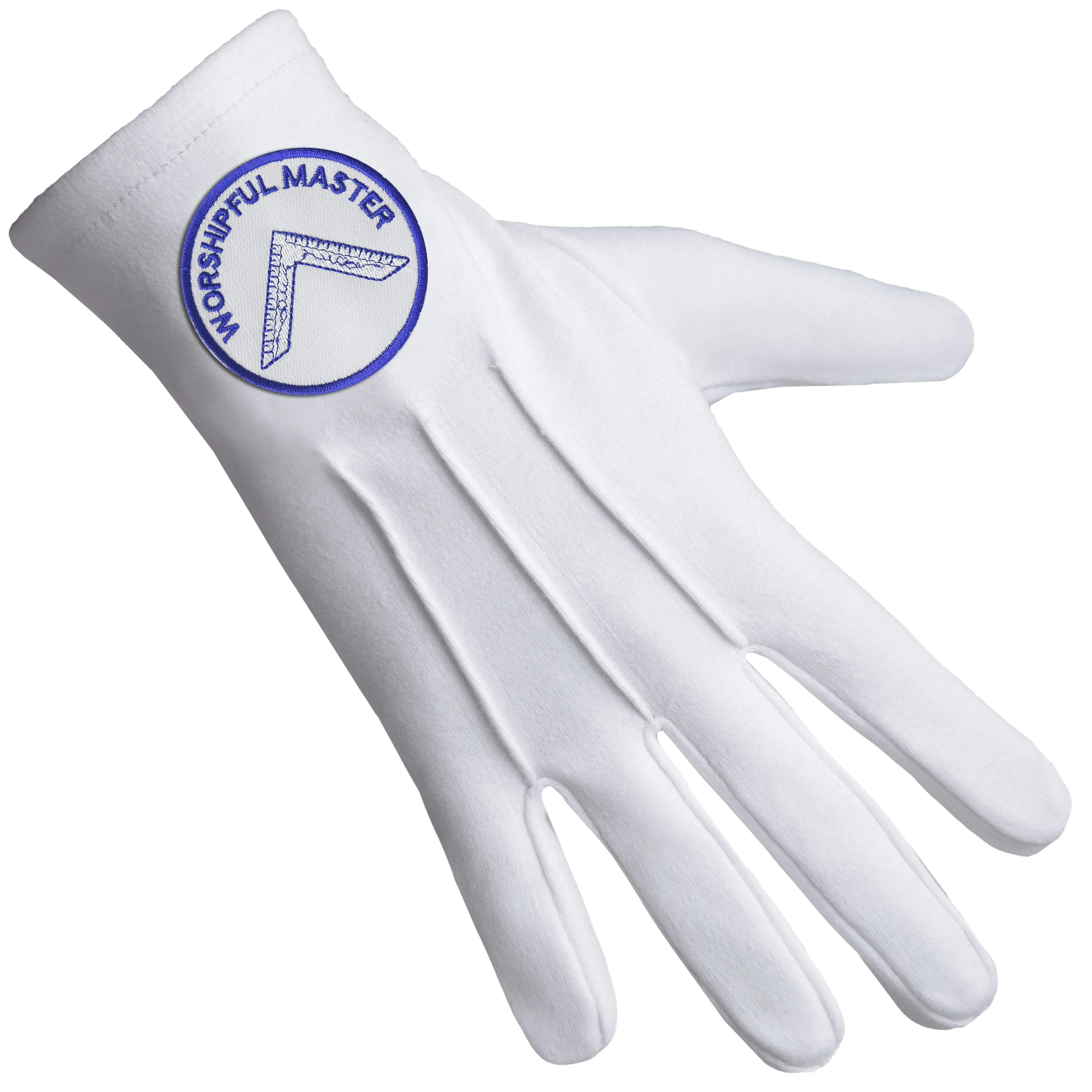 Worshipful Master Blue Lodge Gloves - Pure Cotton With Blue & White Patch