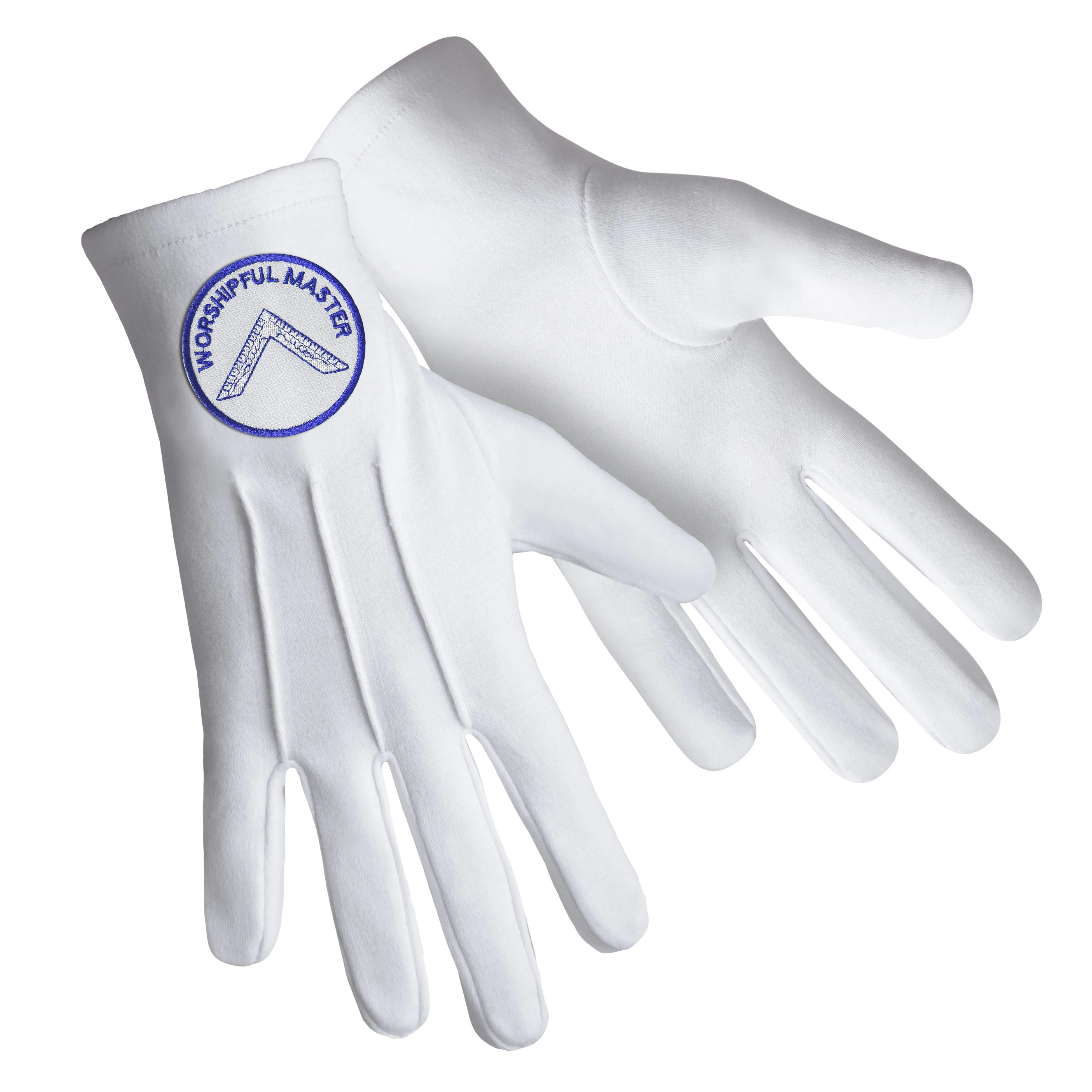 Worshipful Master Blue Lodge Gloves - Pure Cotton With Blue & White Patch