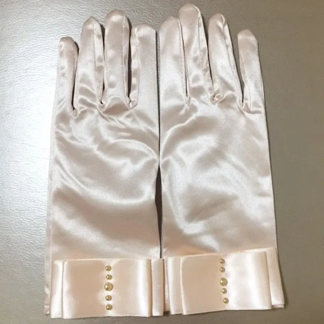 Wrist Length Bridal Gloves with Pretty Simulated Pearl Detail