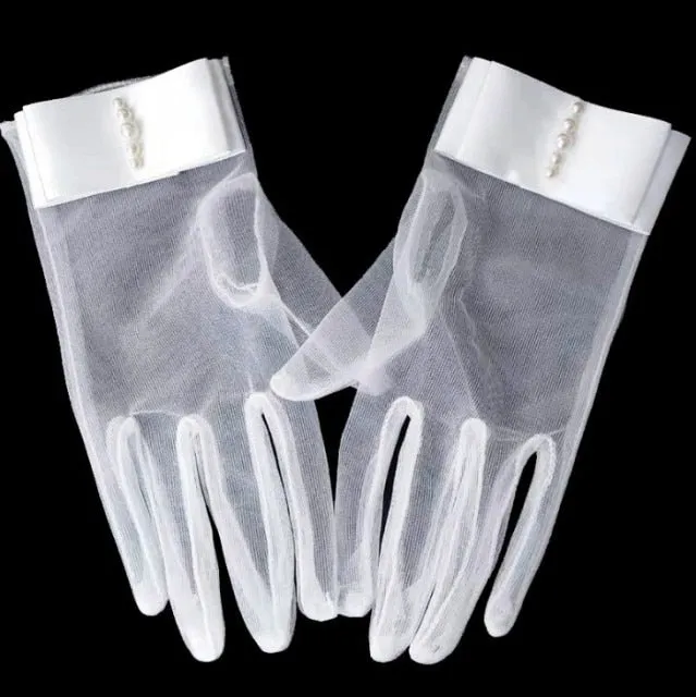 Wrist Length Bridal Gloves with Pretty Simulated Pearl Detail