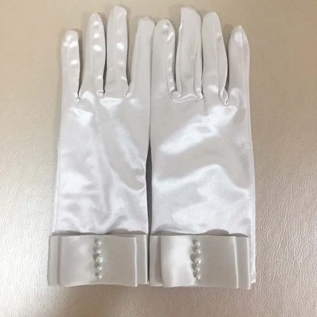 Wrist Length Bridal Gloves with Pretty Simulated Pearl Detail