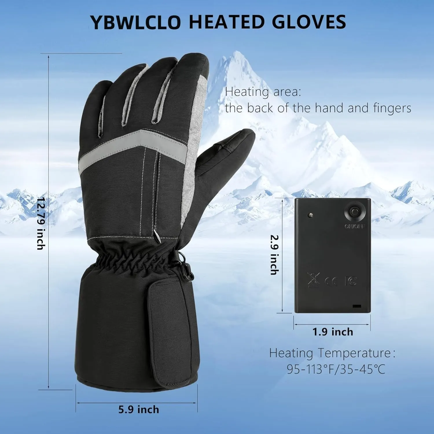 YBWLCLO Heated Gloves for Men Women, Touchscreen Electric Waterproof Heating Gloves for Cycling Camping Motorcycle Driving Hiking Skiing Snowboarding Outdoor Winter Sport