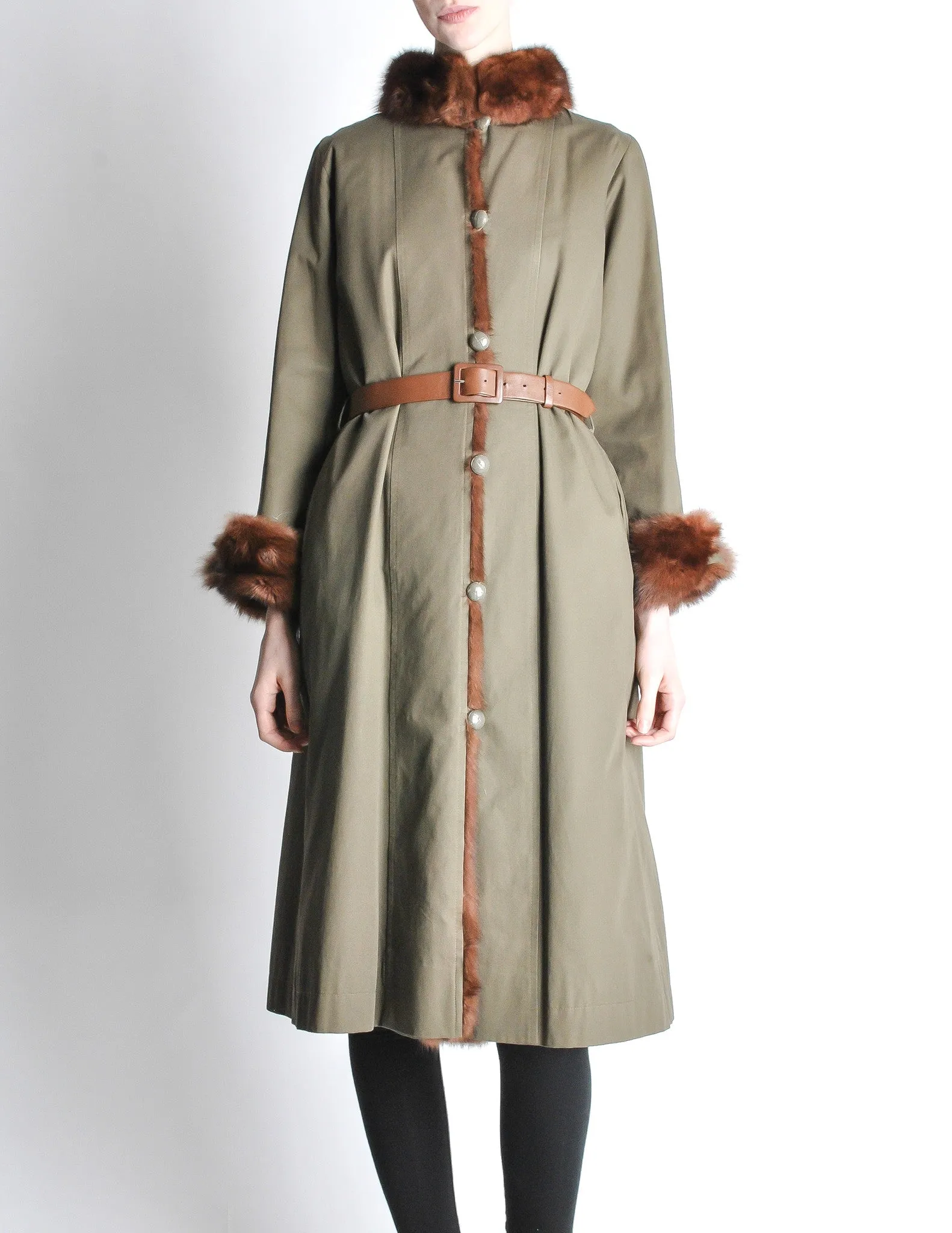 Yves Saint Laurent Vintage Green Mink and Sheared Beaver Coat